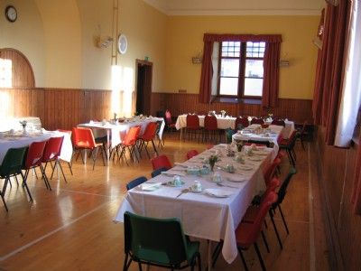 Showing the Main Hall laid out for a catering function